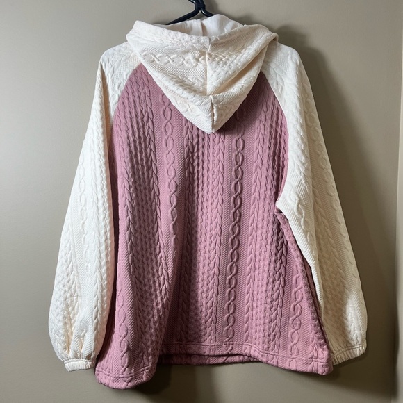 NWOT Cozy Jacquard Patchwork Pink Long Sleeve Oversized Hoodie Medium Preppy - Picture 5 of 8